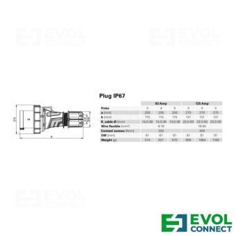 Силовые вилки 125А EVOL GROUP
